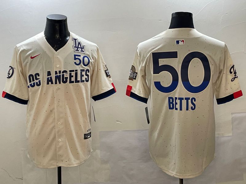 Men Los Angeles Dodgers #50 Betts Cream Fashion city 2025 Nike MLB Jersey style 3->los angeles dodgers->MLB Jersey